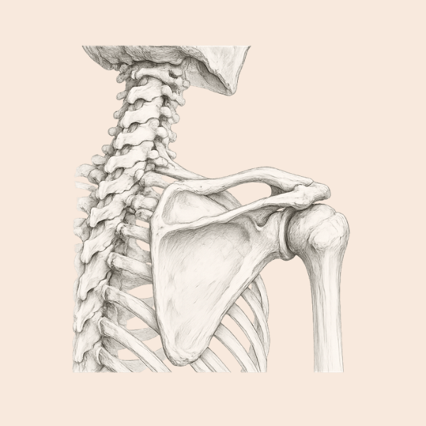 Anatomical line illustration of the cervical spine and shoulder girdle for shoulder and neck pain acupuncture treatment in Lewes