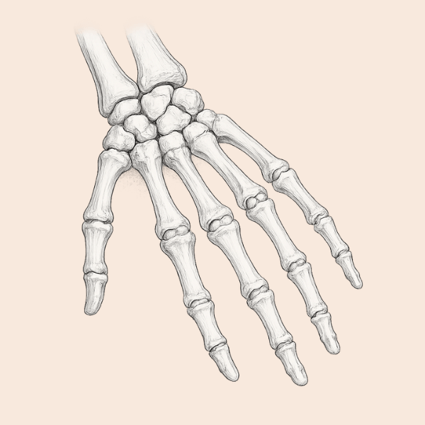 Anatomical illustration of hand bones representing arthritis and joint pain acupuncture treatment in Lewes